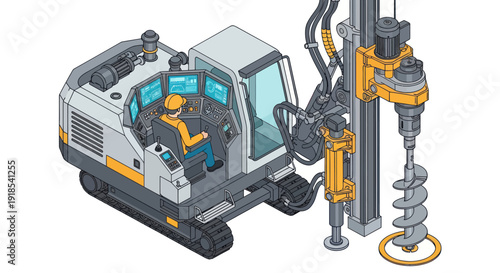 Heavy Duty Drilling Machine with Operator in Cabin.