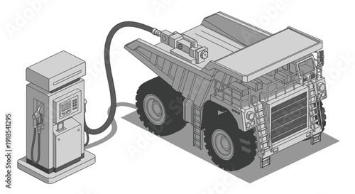 Heavy Duty Mining Truck Refueling at a Station.