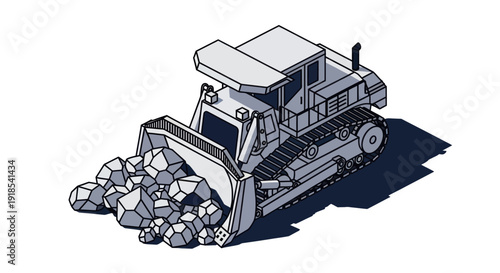 Heavy-duty bulldozer pushing a pile of rocks on a construction site.