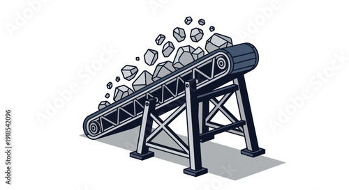 Industrial conveyor belt transporting rocks and minerals.