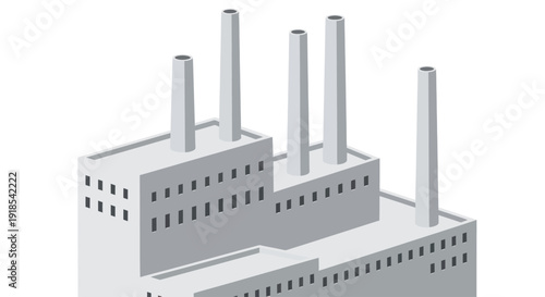 Industrial Factory Building with Multiple Chimneys.