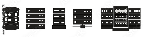 Data and server icons. Network server icons in a data center. Flat design style, suitable for websites, logos, apps, templates, UI design, and more. Vector illustration.