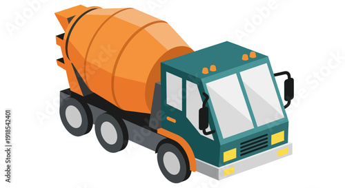 Isometric cement mixer truck for construction industry.