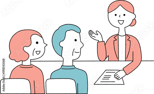 説明を聞くシニア夫婦単色