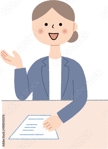 窓口で説明するスーツの女性