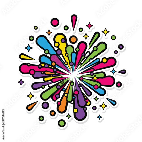 Colorful explosion of abstract shapes and vibrant lines