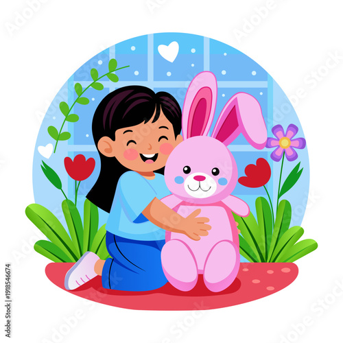 A flat style illustration of a stuffed bunny