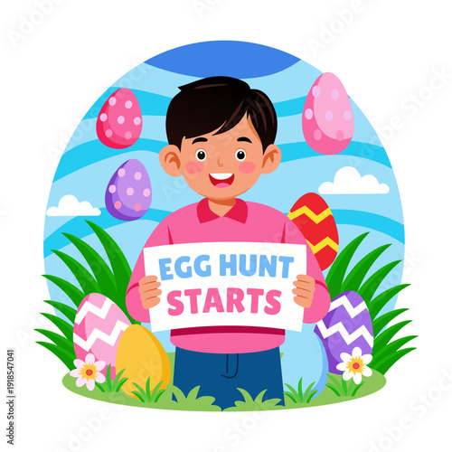 Flat illustration depicting easter hunt