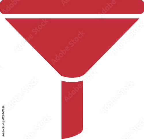 Red funnel icon for business process optimization and sales strategy