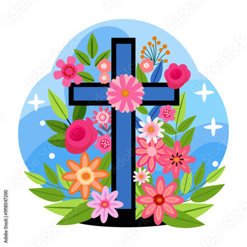 Flat illustration depicting decorated cross