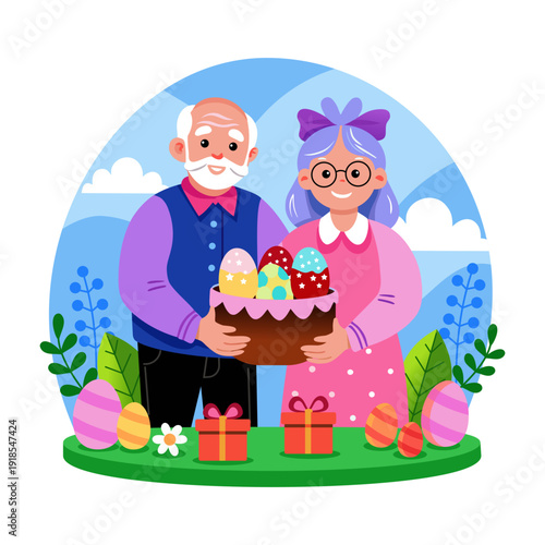Flat style illustration showing grandparents