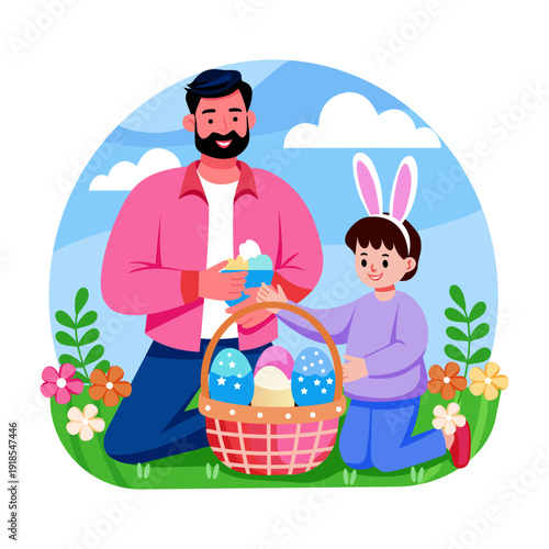An illustration showing easter basket designed in flat style