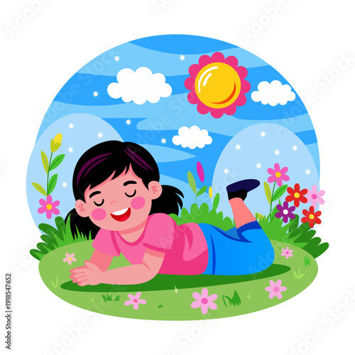 Flat illustration depicting a relaxing kid