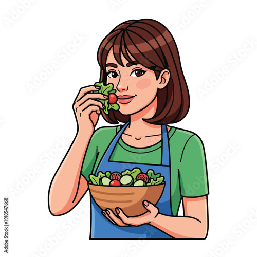 A woman eats a salad