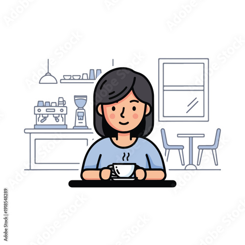 A woman enjoys coffee in a café