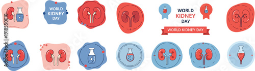 World Kidney Day illustration set for renal health awareness campaign