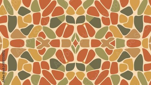 Abstract Geometric Pattern: Organic Shapes, Earth Tones, Seamless Texture