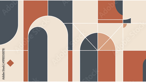 Abstract Geometric Pattern with Arches and Squares in Earth Tones