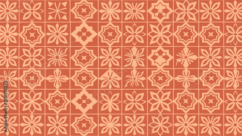 Orange Geometric Floral Tile Pattern - Seamless Background