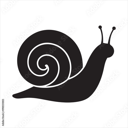 Minimalist black aquarium snail on a leaf silhouette vector icon