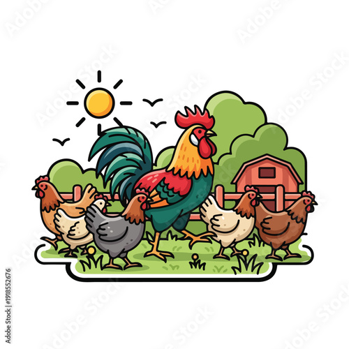 Colorful cartoon farm scene