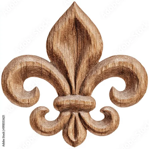 Obraz Intricate carved wooden fleur-de-lis, a symbol of royalty and heraldry