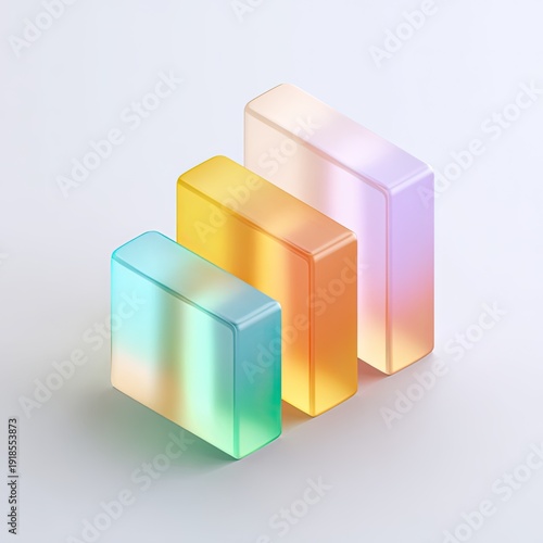 Translucent, colored blocks ascend in a gradient