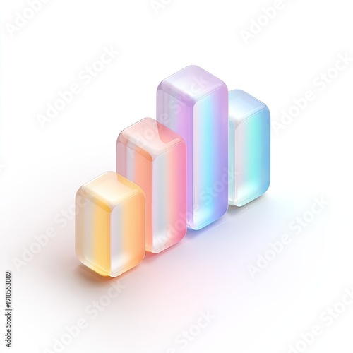 Four translucent, pastel-hued bars ascending on a white surface
