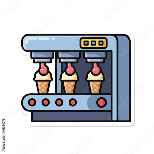 Cartoon ice cream machine with three cones