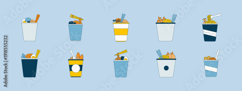 Collection of 10 noodles illustrations. Flat vector concept.
