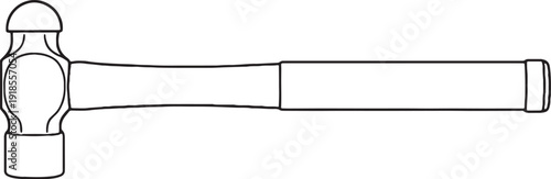 Black and White Ball Peen Hammer Line Art Side View Isolated Illustration
