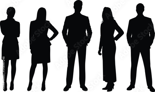 Silhouette illustration of business team, professional diversity concept, corporate group design, teamwork artwork, office attire vector, leadership representation