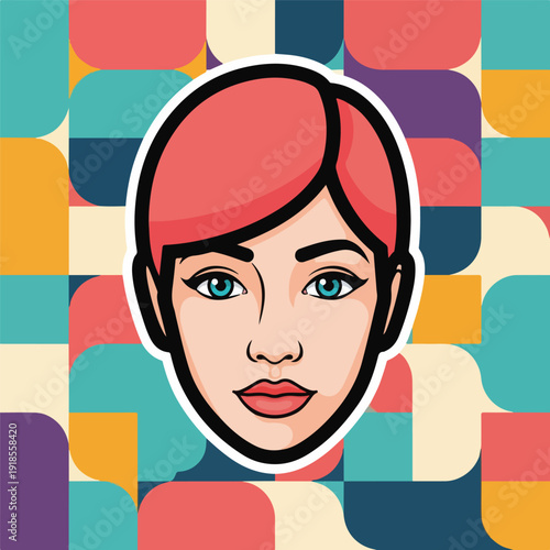 A woman's face with short red hair