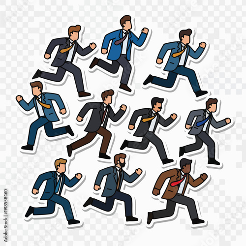 Cartoon businessmen running in different poses
