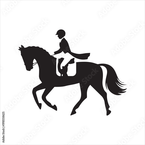 Equestrian Horse Rider Silhouette Vector Icon – Dressage Horseback Riding Illustration
