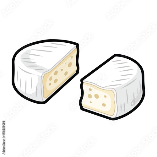 Cartoon brie cheese wedges with white rind