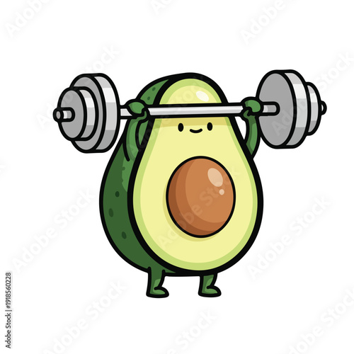 Cartoon avocado lifting weights