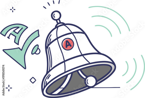AI Smart Notification Bell Icon for Intelligent Alerts, Priority Messages, and Automation