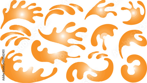 Vibrant Orange Fluid Splashes and Drops - Dynamic Liquid Abstract Vector Elements Collection