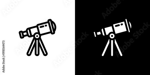 Telescope icon concept with flat Black White Background. Vector illustration.