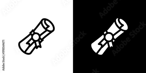 Diploma icon concept with flat Black White Background. Vector illustration.