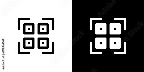 Qr Code Scan icon concept with flat Black White Background. Vector illustration.