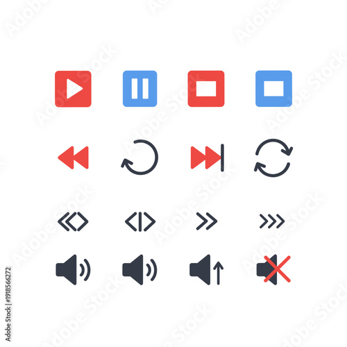 Modern video player control icons for digital media