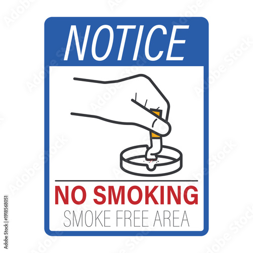 Printable notice sign prohibition of no smoking with cigarette and red restriction crossed sign