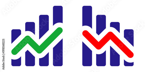 Conjunto de iconos de gráficas estadísticas. Tendencias de mercado, análisis de rendimiento, crecimiento positivo, descenso negativo, visualización de datos. Ilustración vectorial lineal