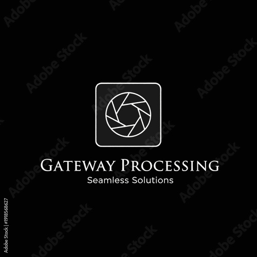 Gateway Processing Logo with Camera Shutter Icon.