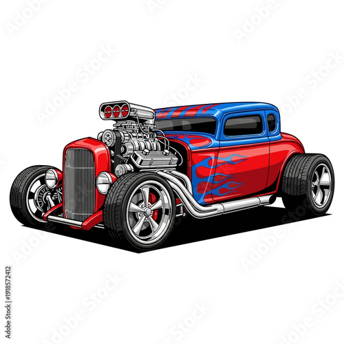 Vintage Hot Rod Car with Flames - Custom Muscle Vehicle