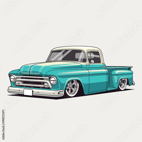 Retro Teal and White Pickup Truck - Classic American Automobile