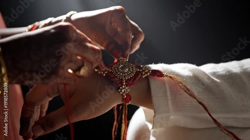Raksha bandhan Tying Sacred Rakhi Thread on Brother's Wrist