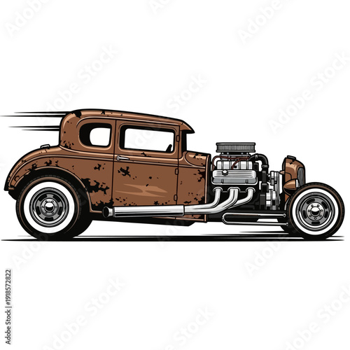Vintage Hot Rod Car Illustration - Classic American Muscle Vehicle